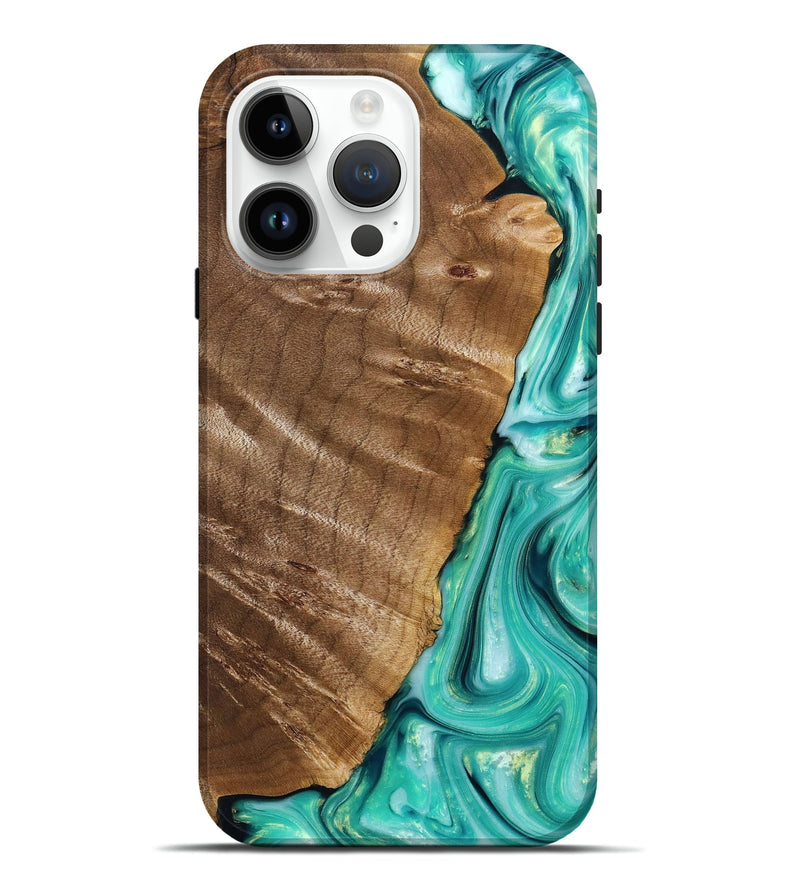 iPhone 15 Pro Max Wood+Resin Live Edge Phone Case - Becky (Green, 680544)