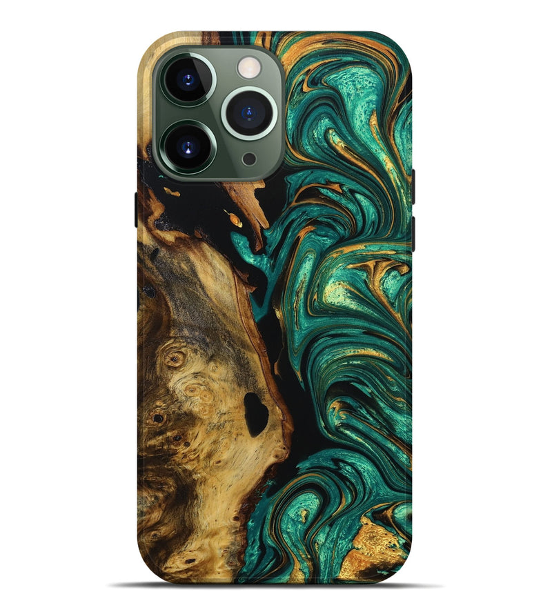 iPhone 13 Pro Max Wood+Resin Live Edge Phone Case - Adalyn (Green, 680545)