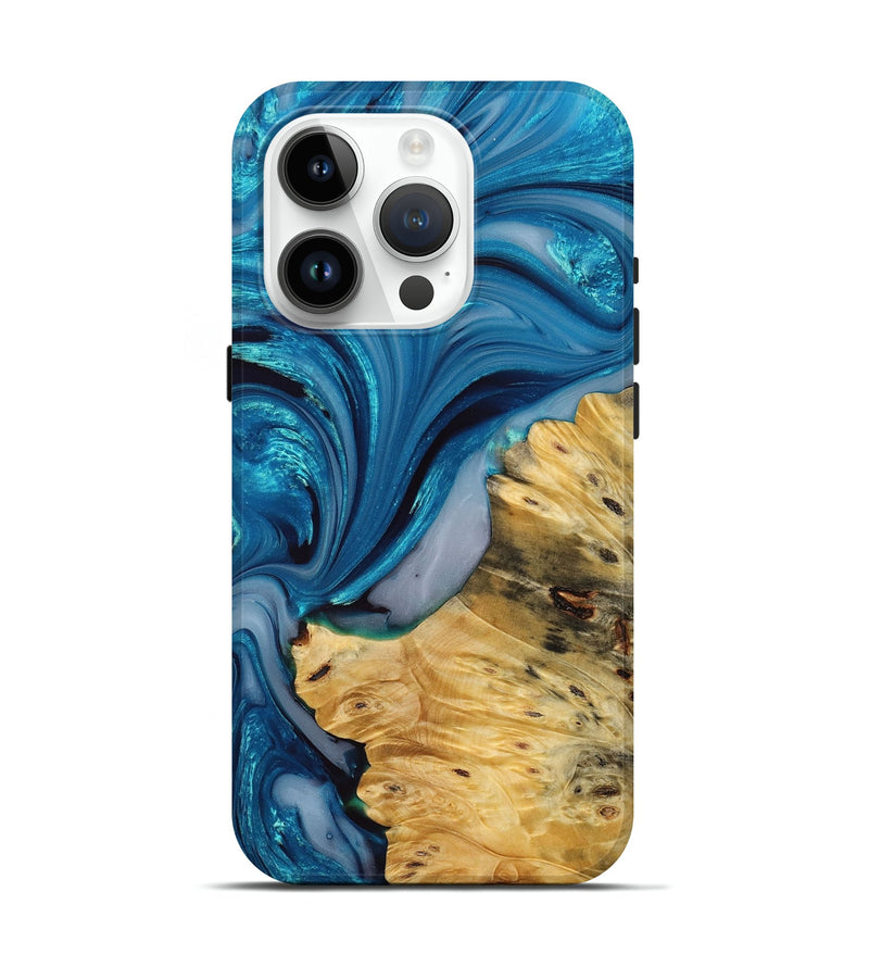 iPhone 15 Pro Wood+Resin Live Edge Phone Case - Floyd (Blue, 680546)