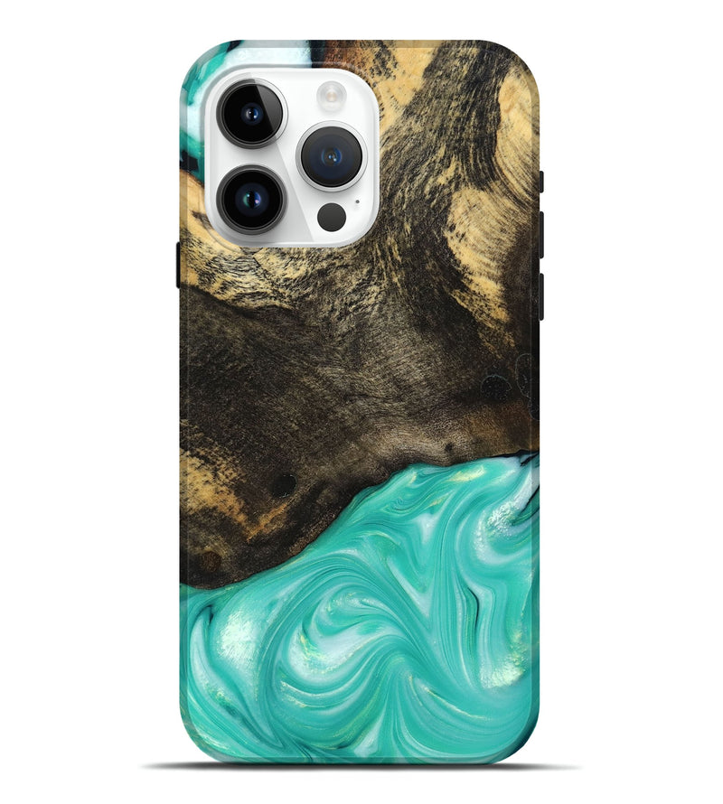 iPhone 15 Pro Max Wood+Resin Live Edge Phone Case - Ezequiel (Green, 680547)