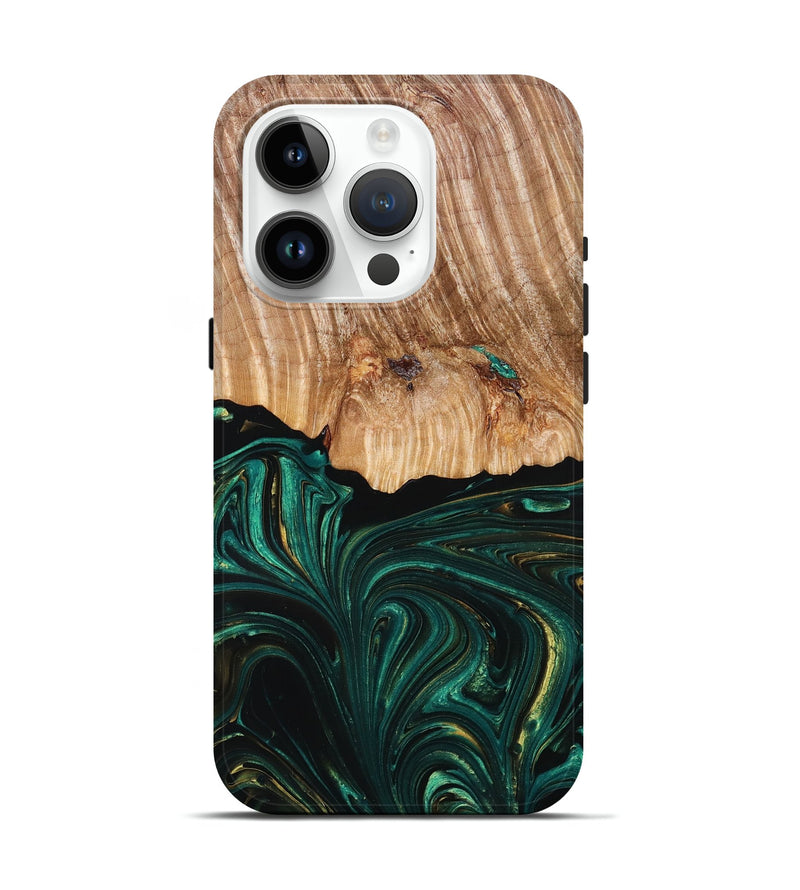 iPhone 15 Pro Wood+Resin Live Edge Phone Case - Angeline (Green, 680548)
