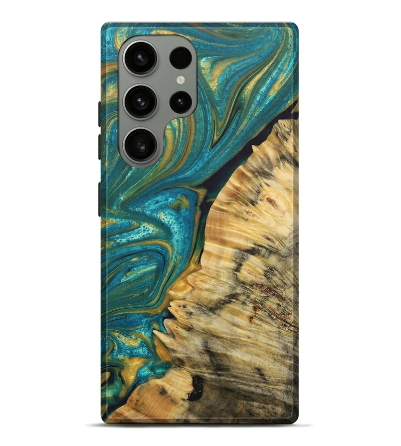 Galaxy S23 Ultra Wood+Resin Live Edge Phone Case - Mikayla (Teal & Gold, 680563)