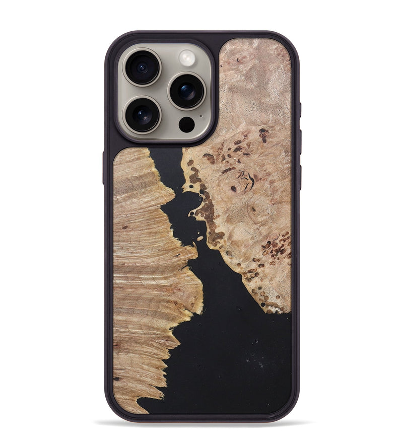 iPhone 15 Pro Max Wood+Resin Phone Case - Rose (Pure Black, 680606)