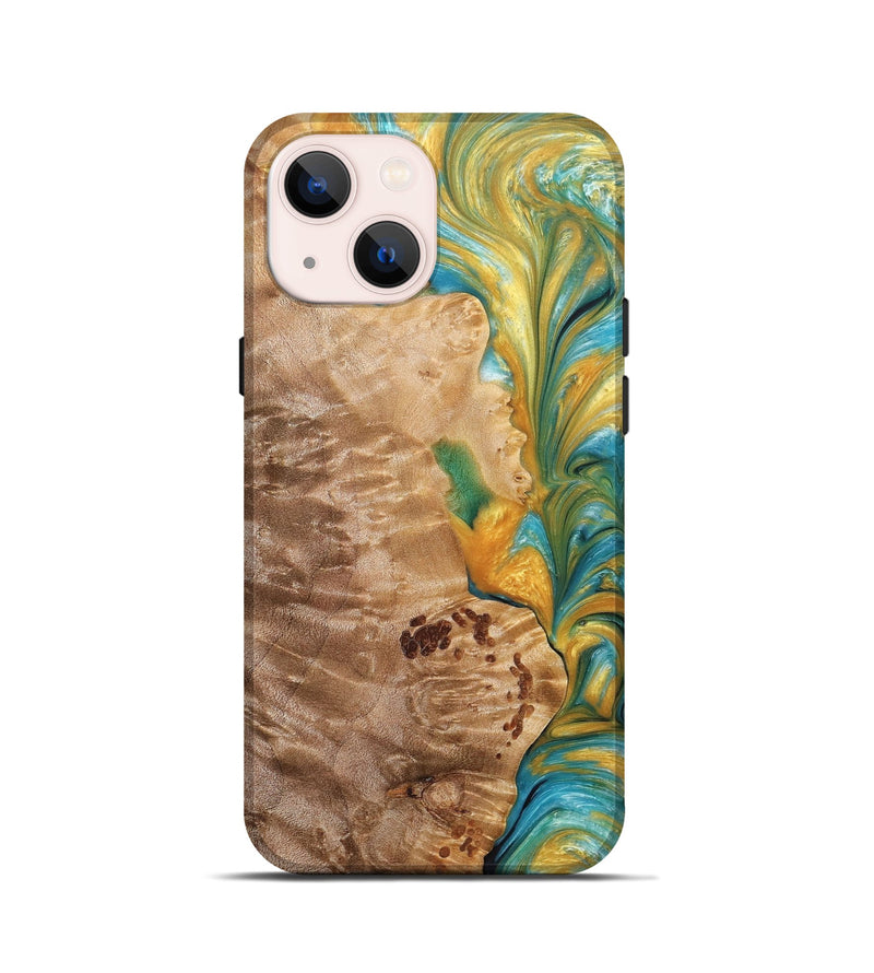 iPhone 13 mini Wood+Resin Live Edge Phone Case - Adaline (Teal & Gold, 680845)