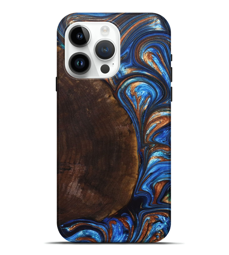 iPhone 15 Pro Max Wood+Resin Live Edge Phone Case - Aisha (Teal & Gold, 680849)
