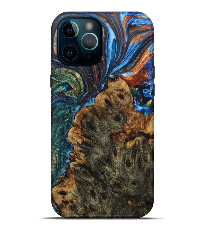 iPhone 12 Pro Max Wood+Resin Live Edge Phone Case - Jodi (Teal & Gold, 680851)