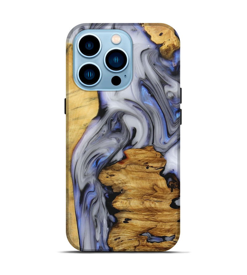 iPhone 14 Pro Wood+Resin Live Edge Phone Case - Cecilia (Black & White, 680865)