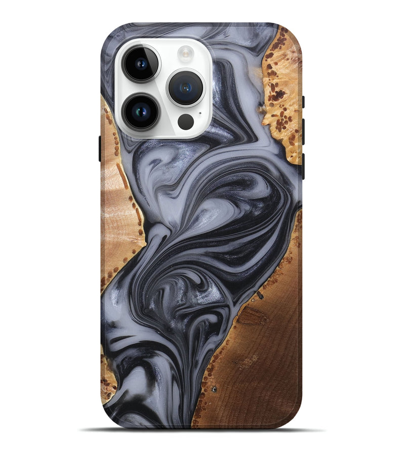 iPhone 15 Pro Max Wood+Resin Live Edge Phone Case - Cali (Black & White, 680866)