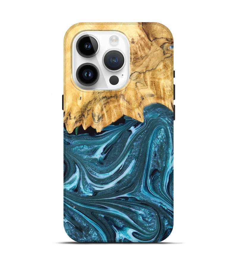 iPhone 15 Pro Wood+Resin Live Edge Phone Case - Natalie (Blue, 680926)