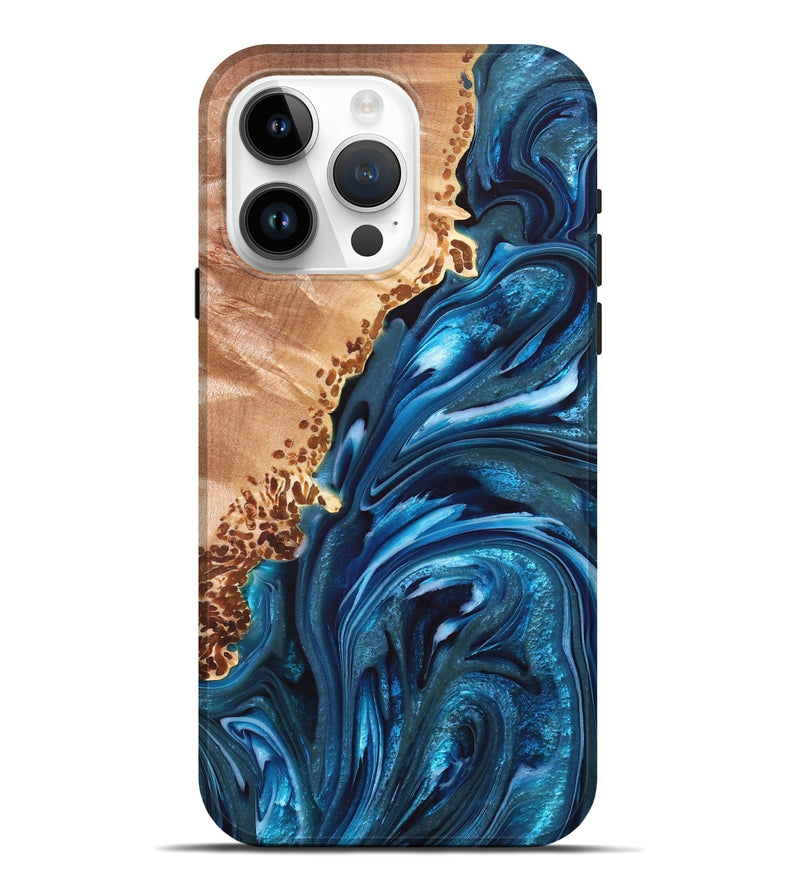 iPhone 15 Pro Max Wood+Resin Live Edge Phone Case - Della (Blue, 680928)
