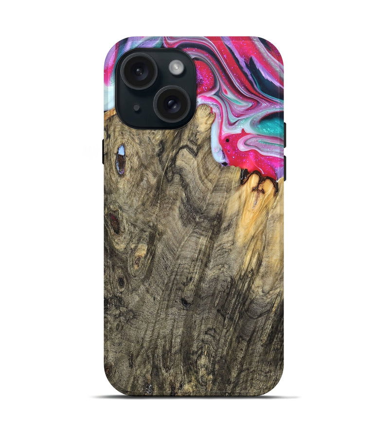 iPhone 15 Wood+Resin Live Edge Phone Case - Lance (Purple, 680934)