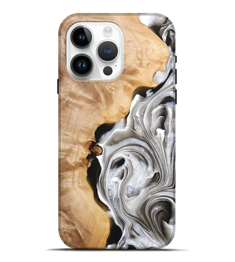 iPhone 15 Pro Max Wood+Resin Live Edge Phone Case - Wallace (Black & White, 680950)
