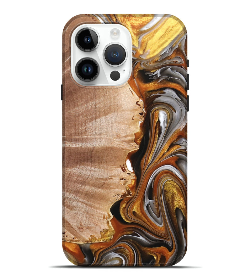 iPhone 15 Pro Max Wood+Resin Live Edge Phone Case - Ryan (Black & White, 680951)