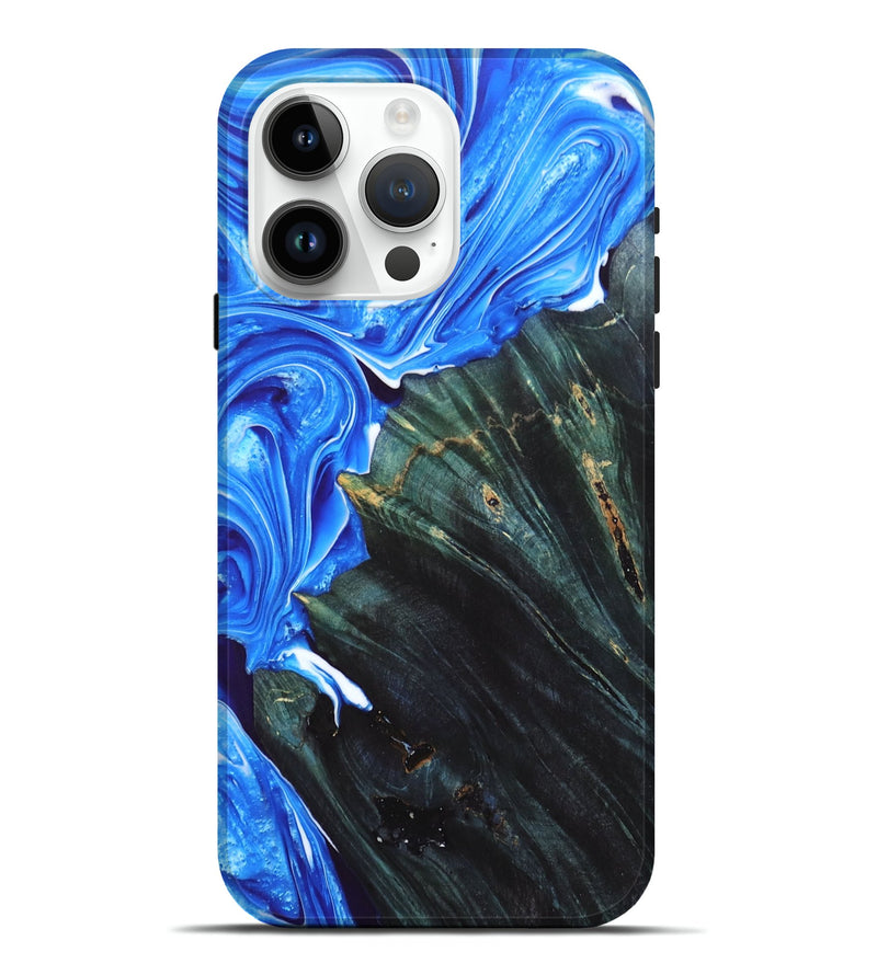 iPhone 15 Pro Max Wood+Resin Live Edge Phone Case - Henry (Blue, 680953)