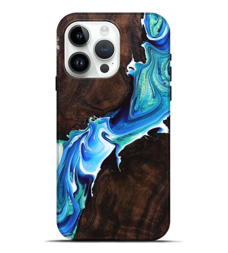 iPhone 15 Pro Max Wood+Resin Live Edge Phone Case - Xavier (Blue, 681243)