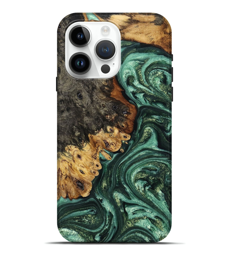 iPhone 15 Pro Max Wood+Resin Live Edge Phone Case - Beckham (Green, 681247)