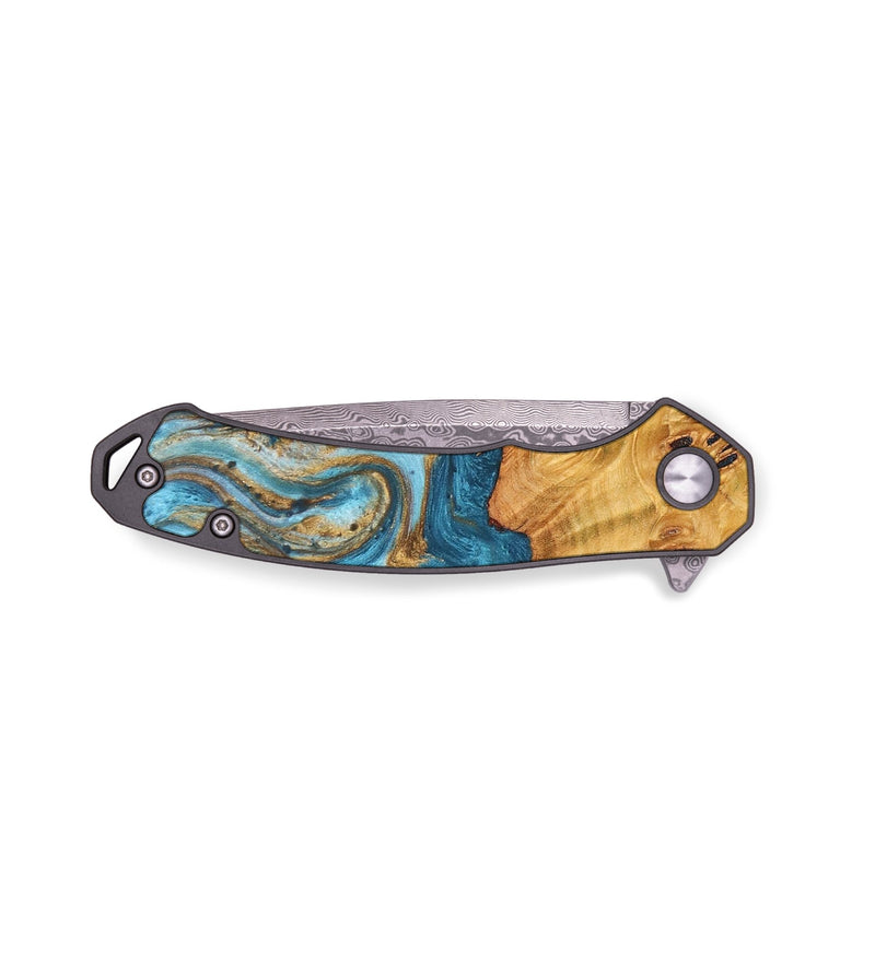 EDC Wood+Resin Pocket Knife - James (Teal & Gold, 681301)