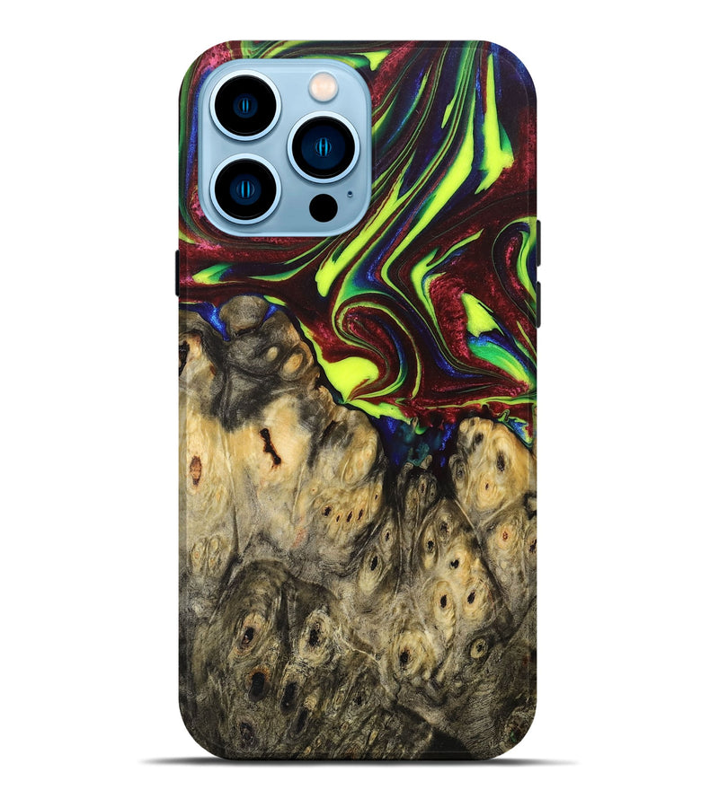 iPhone 14 Pro Max Wood+Resin Live Edge Phone Case - Kailey (Red, 681341)