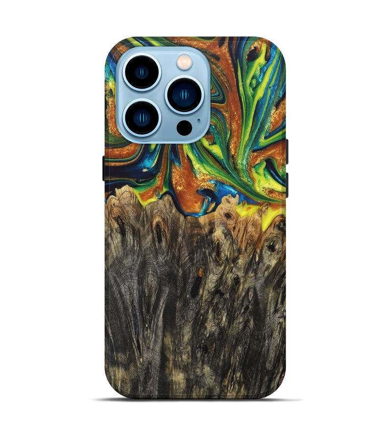 iPhone 14 Pro Wood+Resin Live Edge Phone Case - Lawrence (Teal & Gold, 681342)