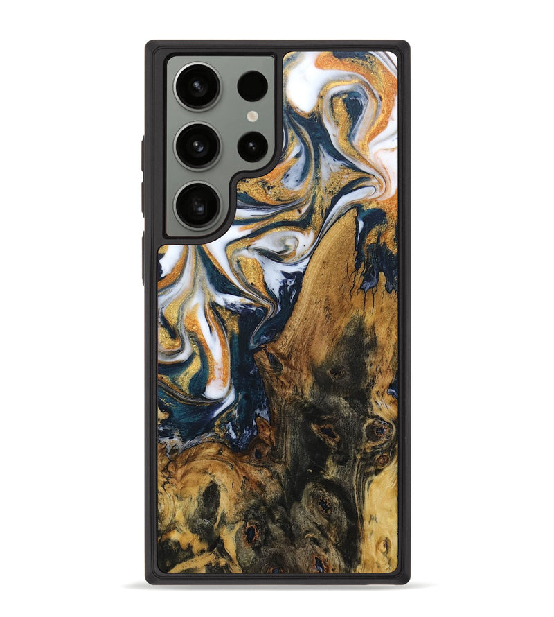 Galaxy S23 Ultra Wood+Resin Phone Case - Austin (Teal & Gold, 681396)