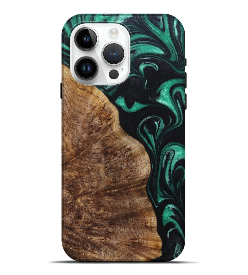 iPhone 15 Pro Max Wood+Resin Live Edge Phone Case - Elmer (Green, 681823)