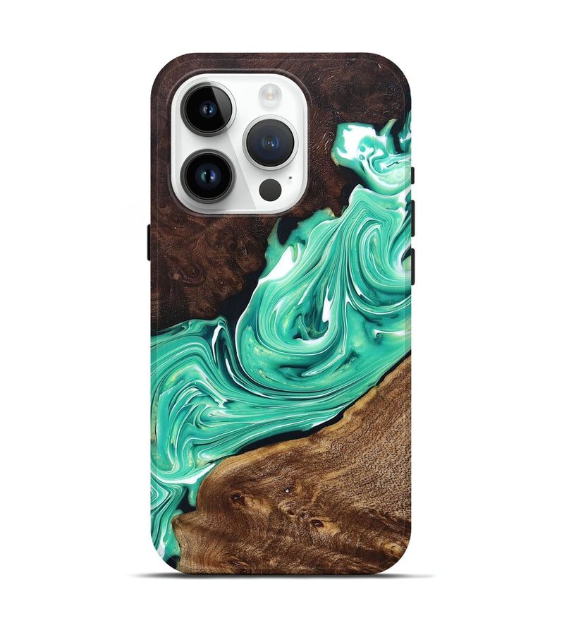 iPhone 15 Pro Wood+Resin Live Edge Phone Case - Lilith (Green, 681825)