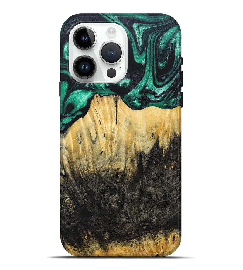 iPhone 15 Pro Max Wood+Resin Live Edge Phone Case - Savannah (Green, 681830)