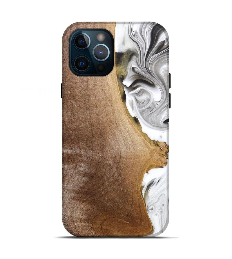iPhone 12 Pro Wood+Resin Live Edge Phone Case - Cathleen (Black & White, 681853)
