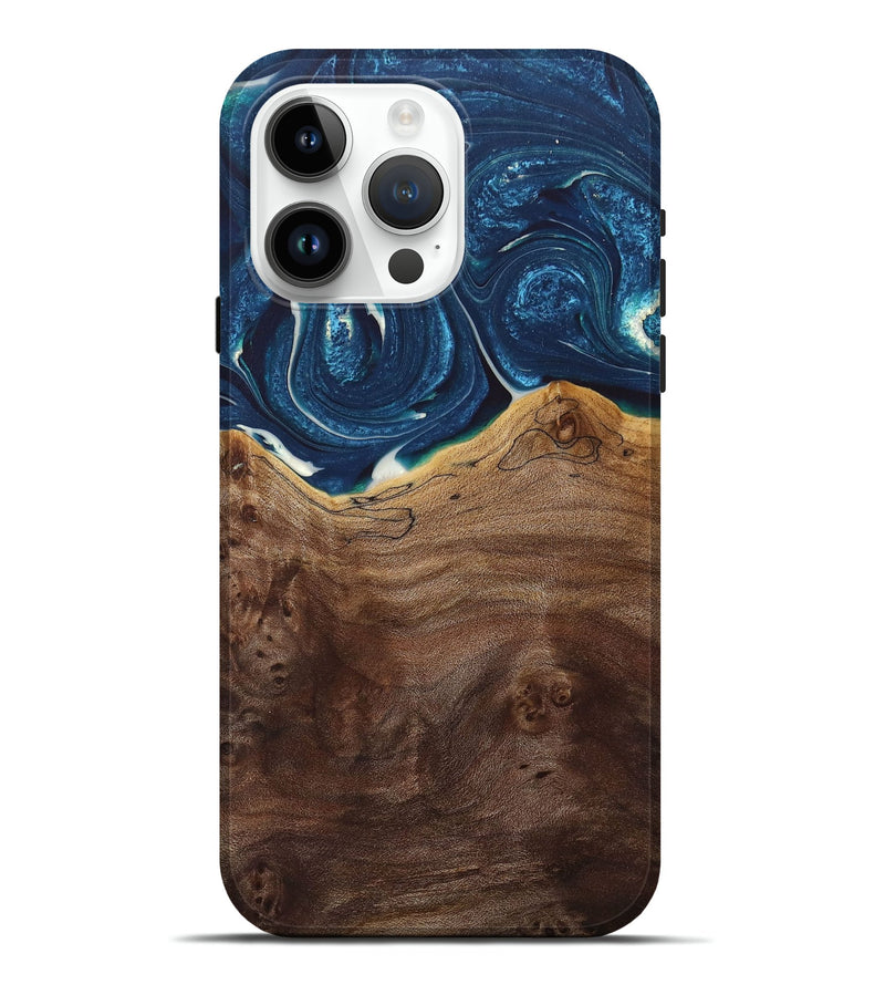iPhone 15 Pro Max Wood+Resin Live Edge Phone Case - Ainsley (Blue, 681854)