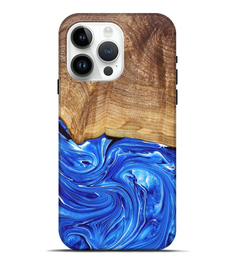 iPhone 15 Pro Max Wood+Resin Live Edge Phone Case - Devin (Blue, 681859)