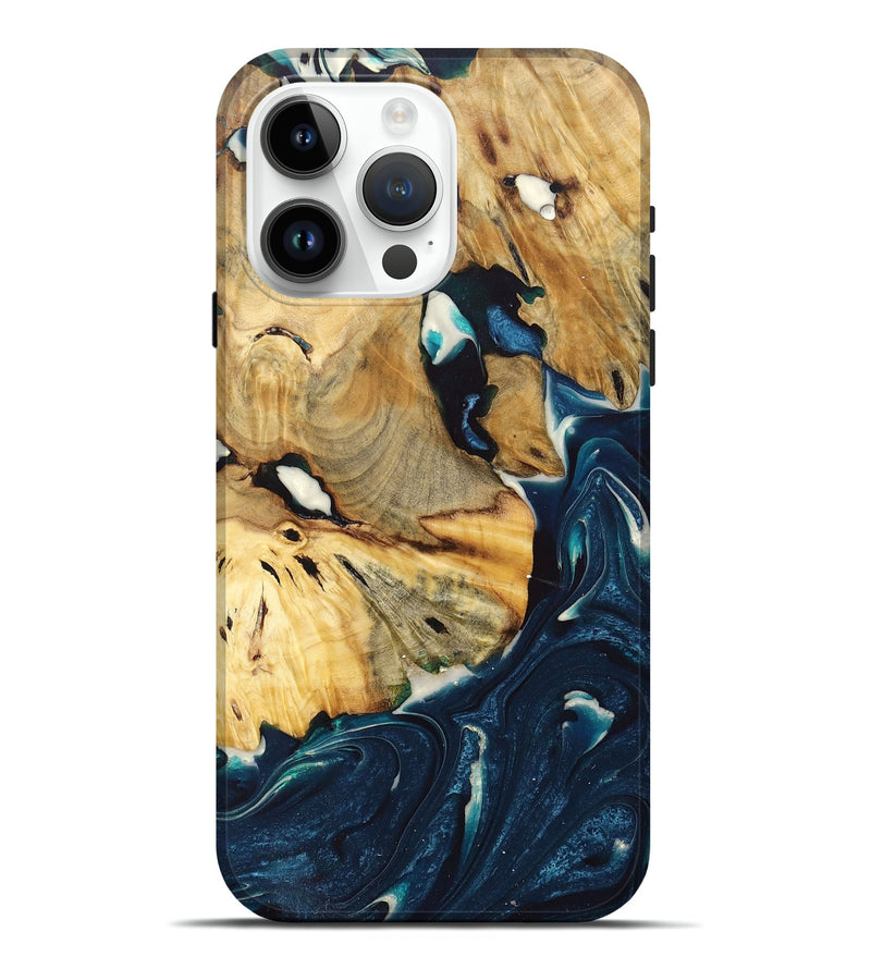 iPhone 15 Pro Max Wood+Resin Live Edge Phone Case - Judy (Blue, 681863)