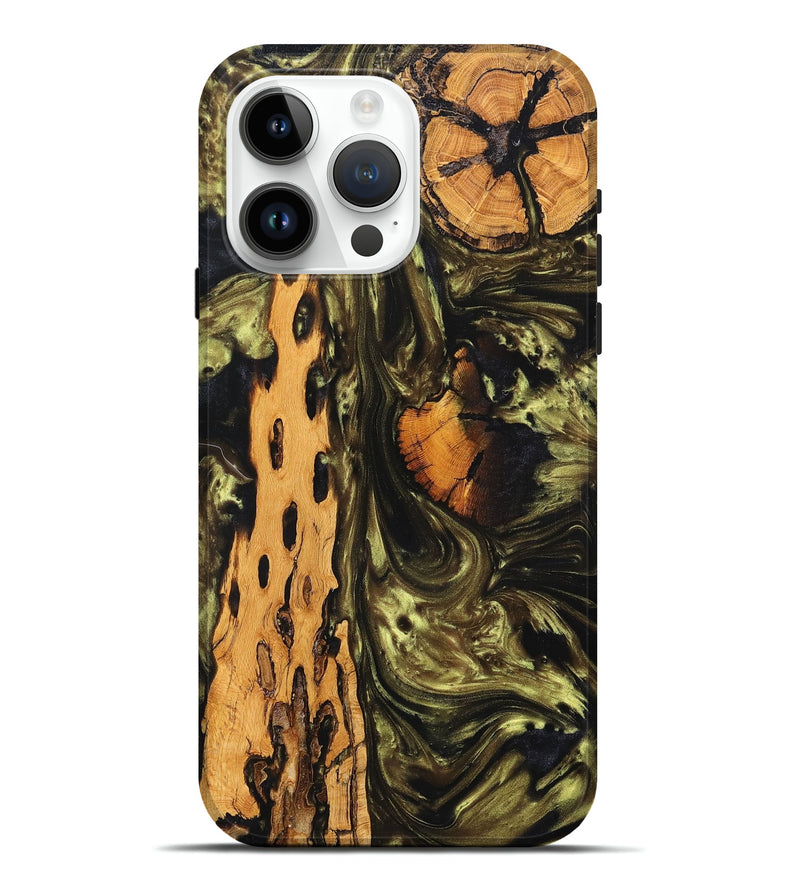 iPhone 15 Pro Max Wood+Resin Live Edge Phone Case - Jazlyn (Green, 682019)
