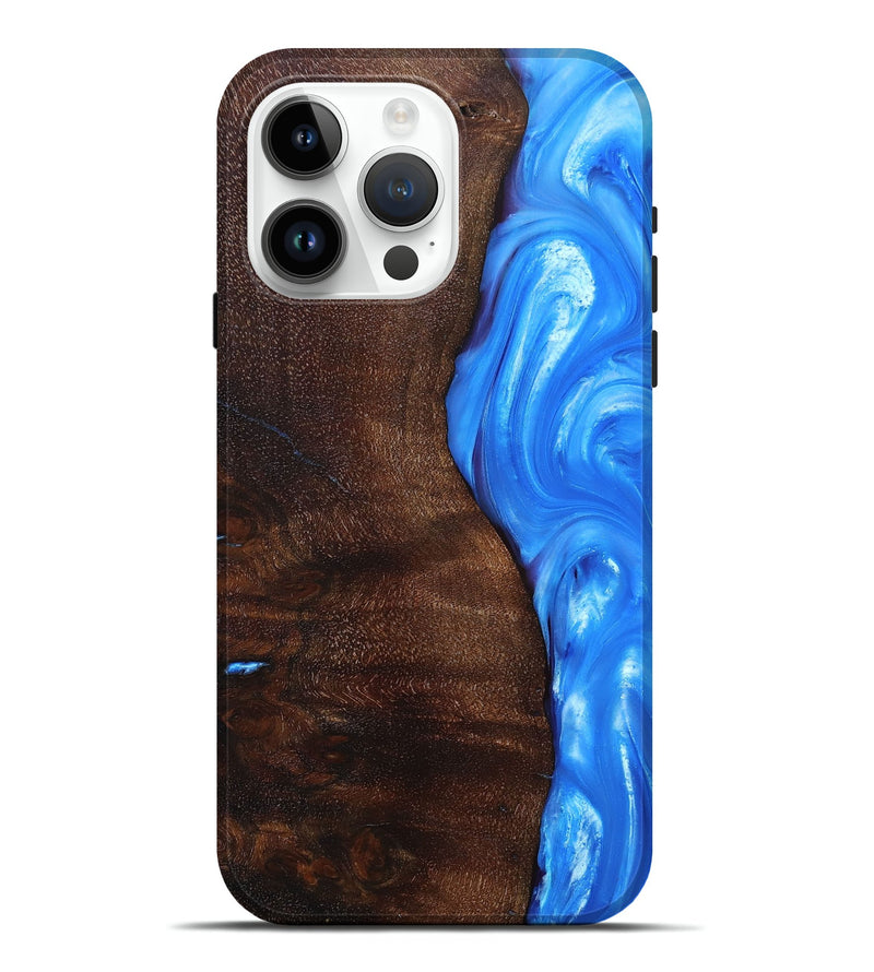iPhone 15 Pro Max Wood+Resin Live Edge Phone Case - Orville (Blue, 682026)