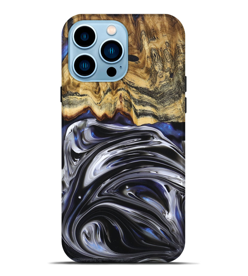 iPhone 14 Pro Max Wood+Resin Live Edge Phone Case - Grant (Black & White, 682029)
