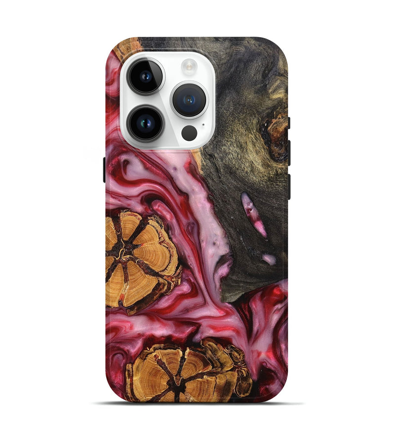 iPhone 15 Pro Wood+Resin Live Edge Phone Case - Abby (Red, 682045)
