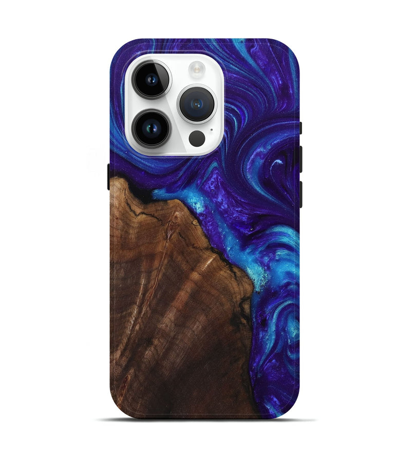 iPhone 15 Pro Wood+Resin Live Edge Phone Case - Trenton (Blue, 682056)