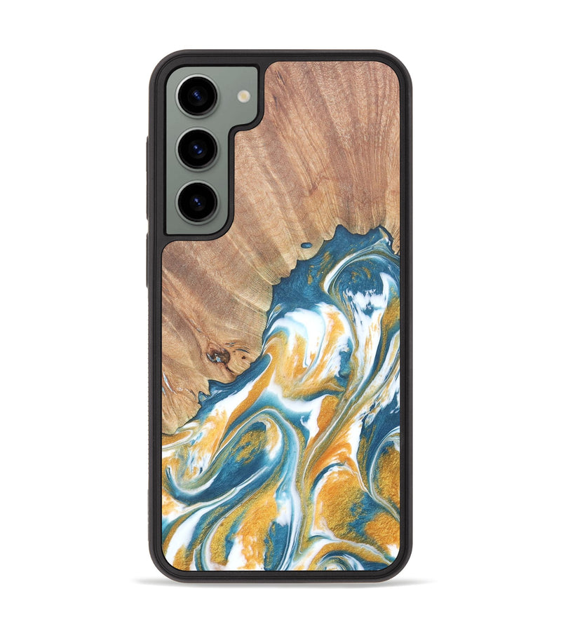 Galaxy S23 Plus Wood+Resin Phone Case - Ginger (Teal & Gold, 682065)