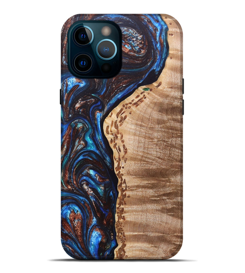iPhone 12 Pro Max Wood+Resin Live Edge Phone Case - Lloyd (Teal & Gold, 682208)