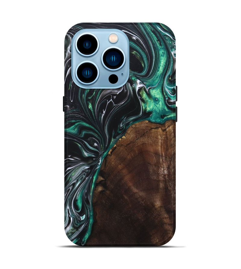 iPhone 14 Pro Wood+Resin Live Edge Phone Case - Izabella (Green, 682212)