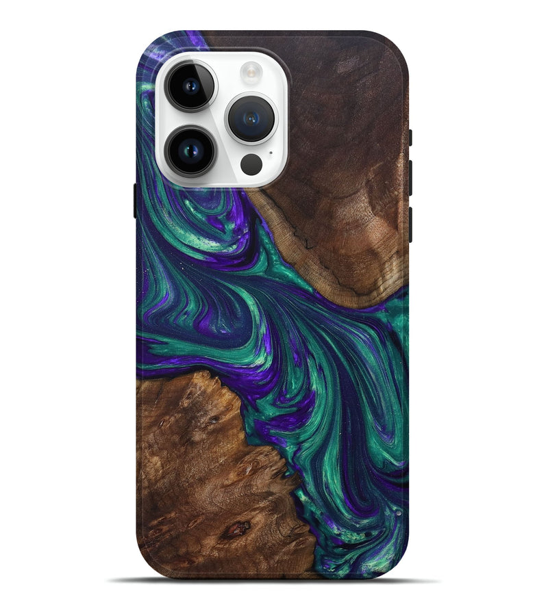 iPhone 15 Pro Max Wood+Resin Live Edge Phone Case - Cesar (Green, 682213)