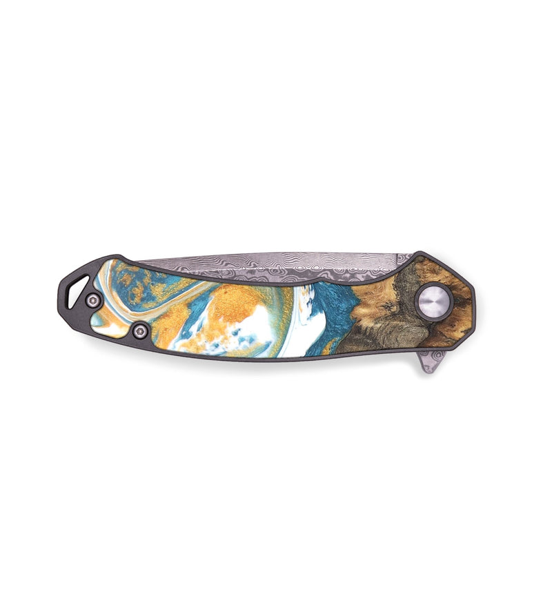 EDC Wood+Resin Pocket Knife - Latonya (Teal & Gold, 682405)
