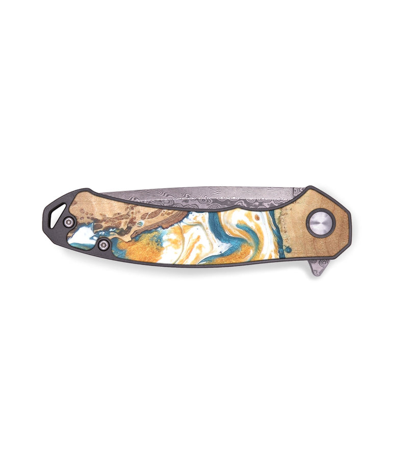 EDC Wood+Resin Pocket Knife - Warren (Teal & Gold, 682406)