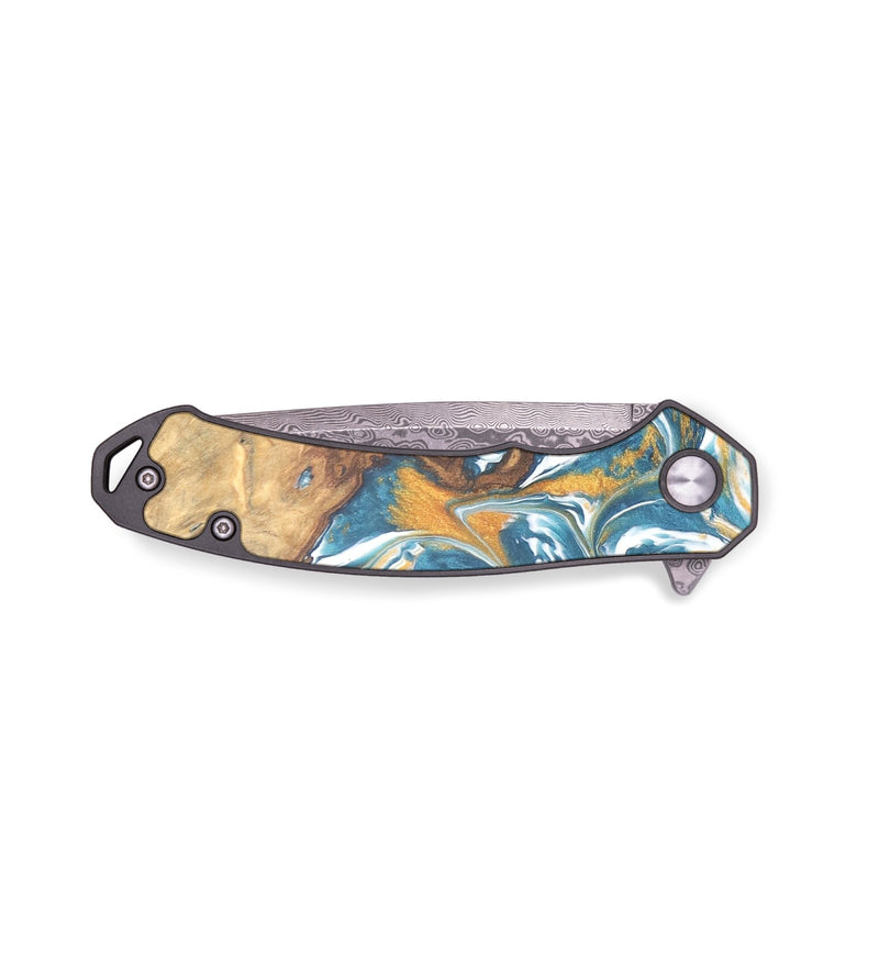 EDC Wood+Resin Pocket Knife - Joselyn (Teal & Gold, 682407)