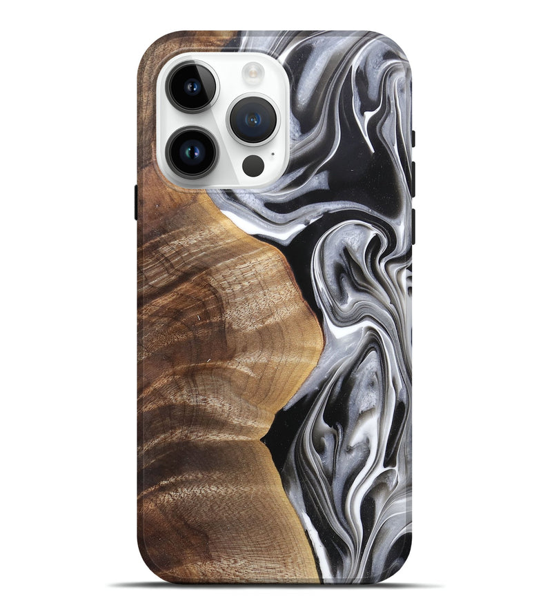 iPhone 15 Pro Max Wood+Resin Live Edge Phone Case - Cali (Black & White, 682461)