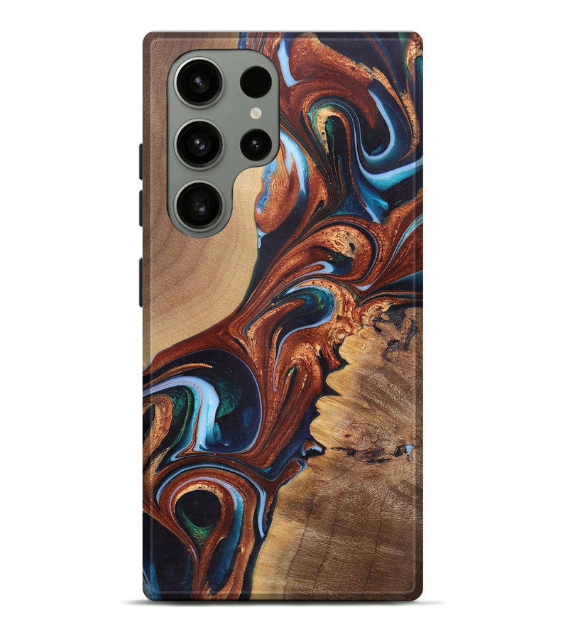Galaxy S23 Ultra Wood+Resin Live Edge Phone Case - Addyson (Teal & Gold, 682466)