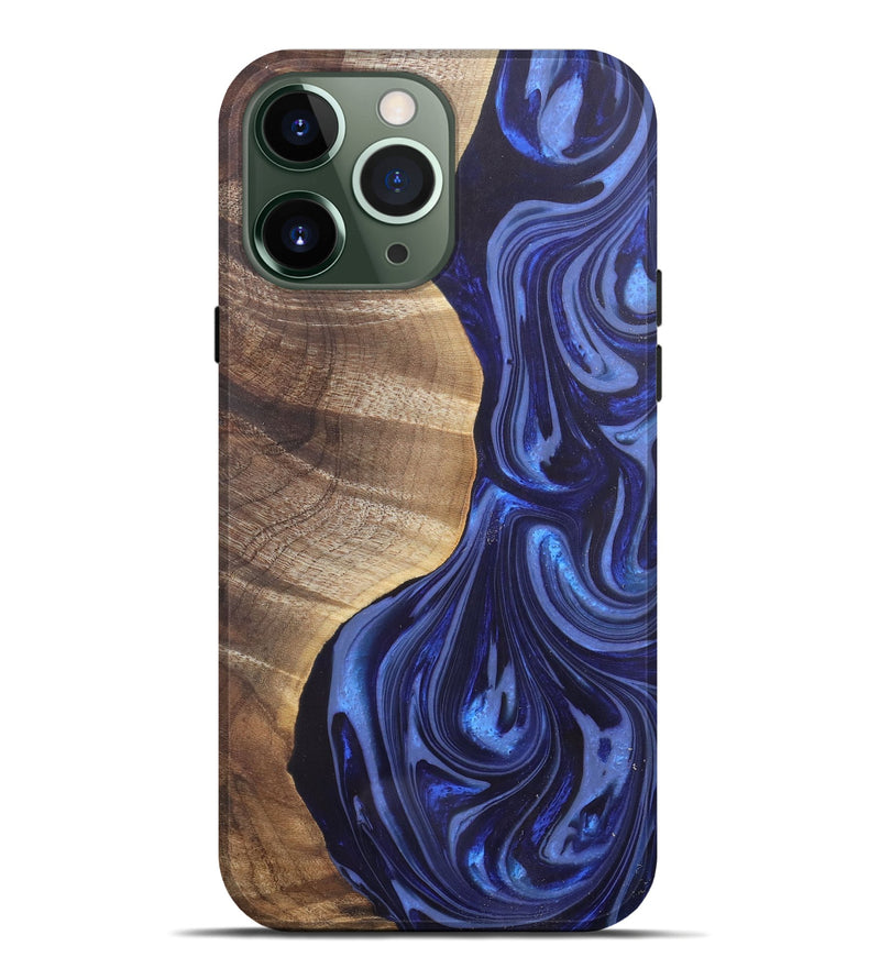 iPhone 13 Pro Max Wood+Resin Live Edge Phone Case - Cedric (Blue, 682487)