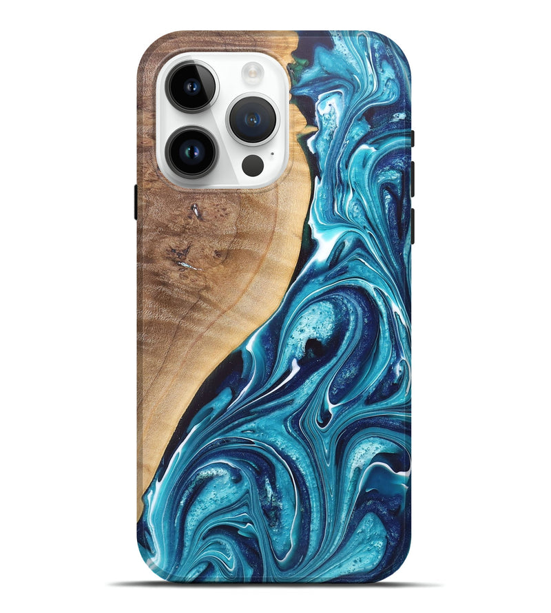 iPhone 15 Pro Max Wood+Resin Live Edge Phone Case - Neil (Blue, 682489)