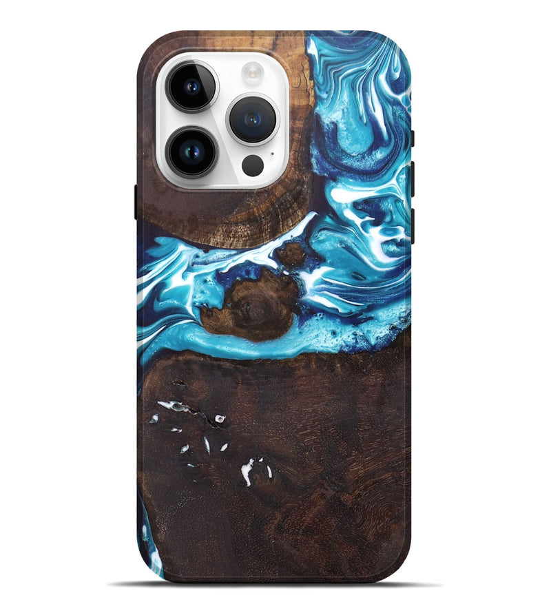 iPhone 15 Pro Max Wood+Resin Live Edge Phone Case - Julie (Blue, 682491)