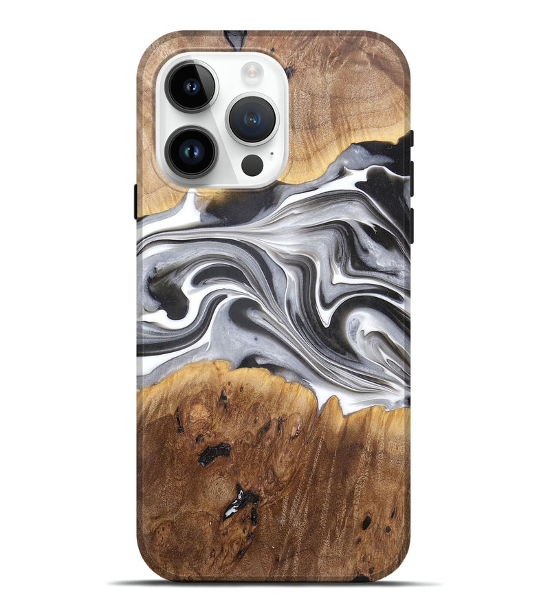 iPhone 15 Pro Max Wood+Resin Live Edge Phone Case - Stephen (Black & White, 682527)