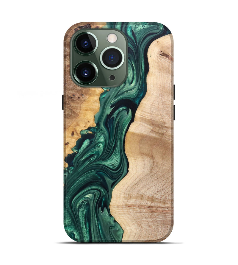 iPhone 13 Pro Wood+Resin Live Edge Phone Case - Caroline (Green, 682539)